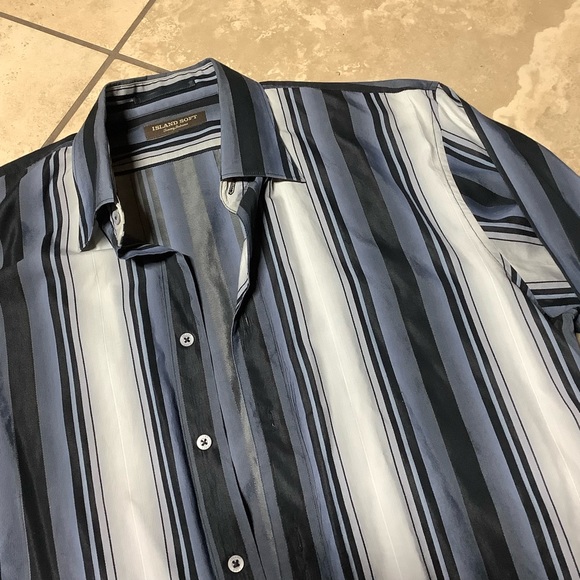 🍒 SHIRT BUTTON DOWN STRIPED BLUE MEN TOMMY BAHAMA ISLAND SOFT LONG SLEEVE GUY - Picture 8 of 10